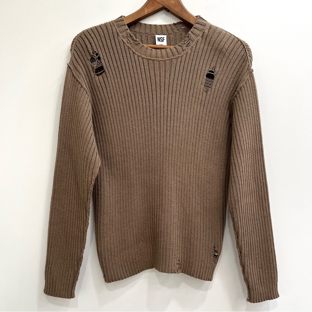 NSF Freddy Distressed Destroyed Oversized Sweater Ribbed Brown Size XS